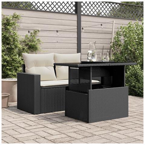 Tavolo Da Giardino Piano In Vetro Nero 100x55x73 Cm Polyrattan - Foto 3