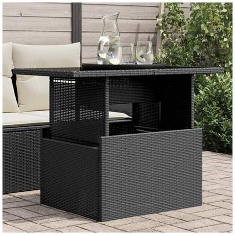 Tavolo Da Giardino Piano In Vetro Nero 100x55x73 Cm Polyrattan - Foto 1