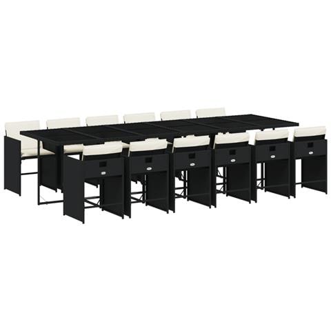 Set Da Pranzo Da Giardino 13pz Con Cuscini Nero In Polyrattan - Foto 2