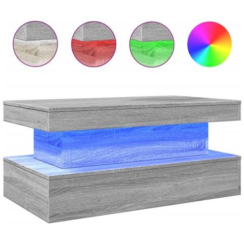 Tavolino Da Soggiorno Con Luci Led Grigio Sonoma 90x50x40 Cm - Foto 2