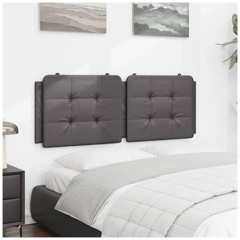 Cuscino Testiera Grigio 140 Cm In Similpelle - Foto 3