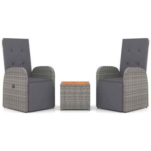 Set Mobili Giardino 3pz Grigio Polyrattan Legno Massello Acacia - Foto 1