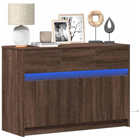 Mobile Porta TV con LED Rovere Marrone 91x34x61 cm Truciolato - Foto 2