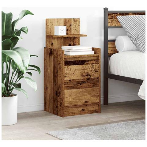 Comodini con 2 Cassetti 2 pz in Legno Antico 38x34x80 cm - Foto 1