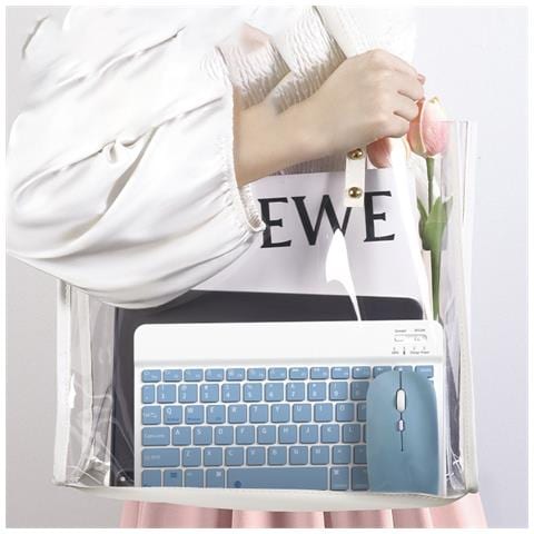 Combinazione Tastiera E Mouse Bluetooth - Tastiera Bluetooth Da 10 Pollici E Mouse Dual-mode (ricaricabile) Con Custodia: Blu Cielo - Foto 5