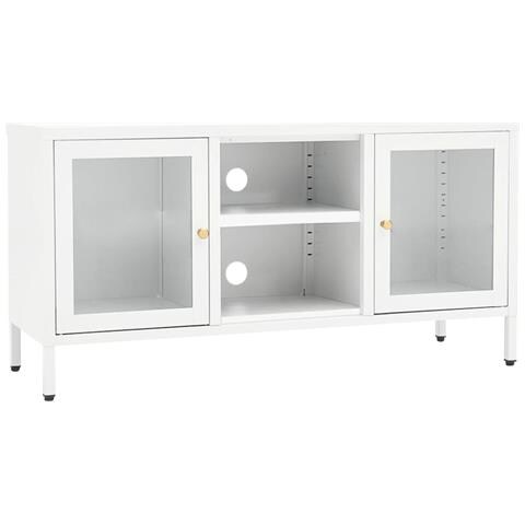 Lusso Casadino -  Mobile Tv Bianco 105x35x52 Cm In Acciaio E Vetro - Foto 1