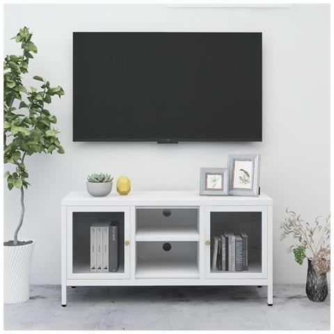 Lusso Casadino -  Mobile Tv Bianco 105x35x52 Cm In Acciaio E Vetro - Foto 8