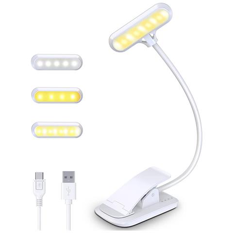 Lampada A Clip Per Libri: Luce Da Lettura Led Portatile White - Foto 2
