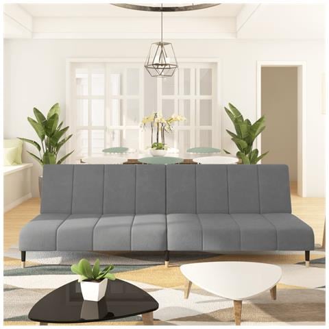 Divano Letto a 2 Posti Grigio Chiaro in Velluto - Foto 2