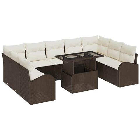 Set di Divani da Giardino in 10 Pezzi con Cuscini Marrone Rattan Sintetico - Foto 1