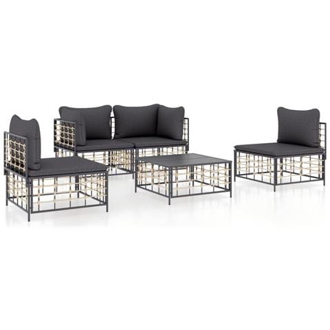 Set Divani da Giardino 5 pz con Cuscini Antracite in Polyrattan - Foto 1