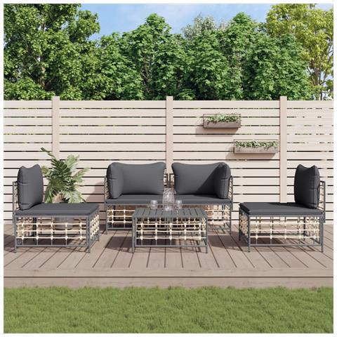 Set Divani da Giardino 5 pz con Cuscini Antracite in Polyrattan - Foto 2