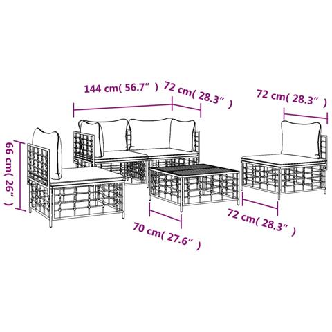 Set Divani da Giardino 5 pz con Cuscini Antracite in Polyrattan - Foto 9