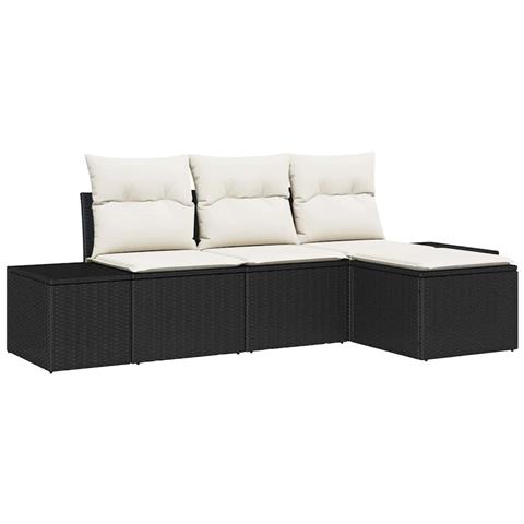 Set Divano da Giardino con Cuscini 4 Pezzi Nero Polyrattan - Foto 1