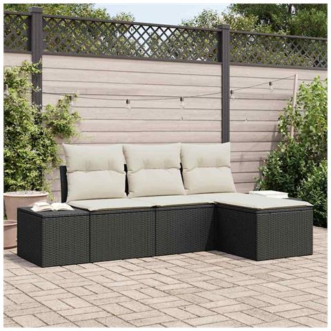 Set Divano da Giardino con Cuscini 4 Pezzi Nero Polyrattan - Foto 2