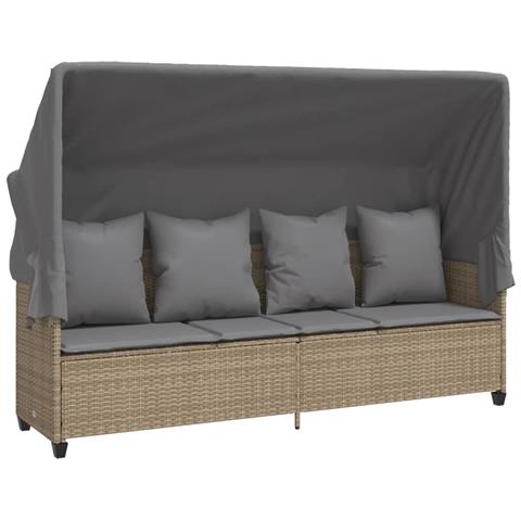 Lettino Prendisole con Baldacchino e Cuscini Beige Polyrattan - Foto 1