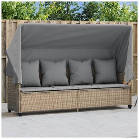 Lettino Prendisole con Baldacchino e Cuscini Beige Polyrattan - Foto 2