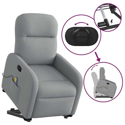 Poltrona Alzapersona Massaggi Reclinabile Grigio Chiaro Tessuto - Foto 9