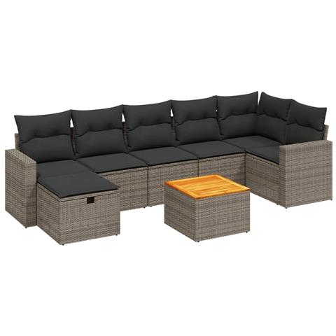 Set Divano da Giardino 8 pz con Cuscini Grigio in Polyrattan - Foto 1