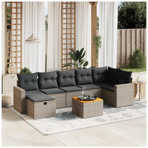 Set Divano da Giardino 8 pz con Cuscini Grigio in Polyrattan - Foto 2