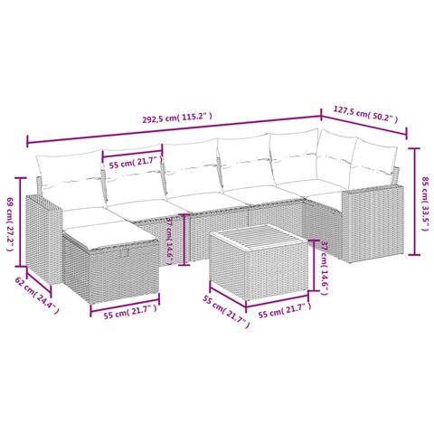 Set Divano da Giardino 8 pz con Cuscini Grigio in Polyrattan - Foto 4