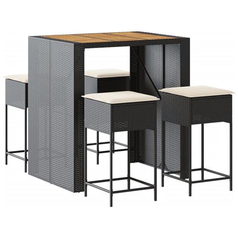 Set Bar da Giardino 5 pz con Cuscini in Polyrattan Nero - Foto 1