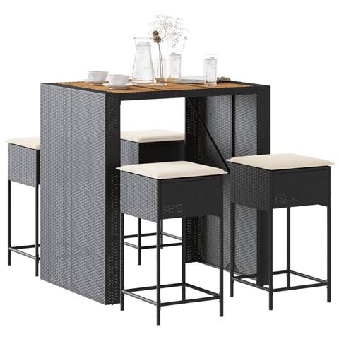 Set Bar da Giardino 5 pz con Cuscini in Polyrattan Nero - Foto 2