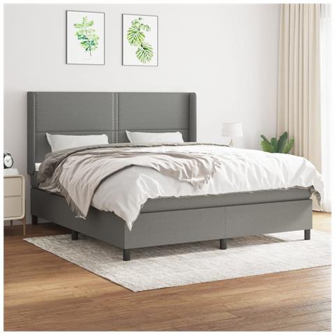 Giroletto a Molle con Materasso Grigio Scuro 180x200 cm Tessuto - Foto 2