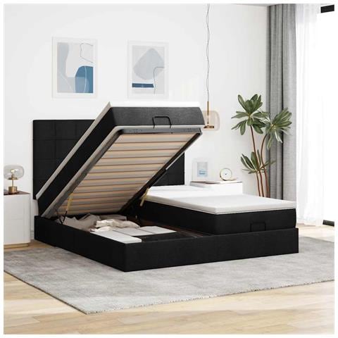 Struttura Letto Pouf con Materassi Nero 200x200 cm in Tessuto - Foto 2