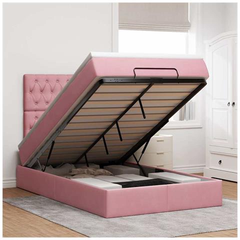 Struttura Letto Pouf con Materasso Rosa 120x200 cm Velluto - Foto 2