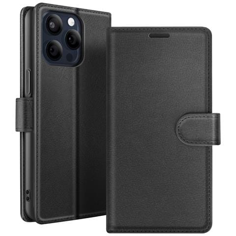 Custodia A Portafoglio Per Iphone 15 Pro Funzione Supporto E Linguetta Magnetica, Nero - Foto 1