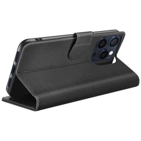 Custodia A Portafoglio Per Iphone 15 Pro Funzione Supporto E Linguetta Magnetica, Nero - Foto 5