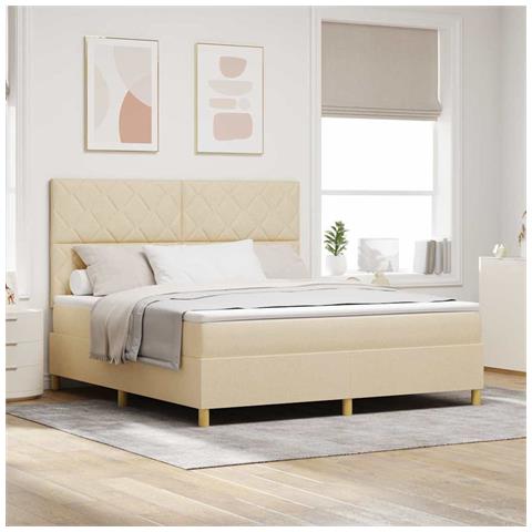 Letto a molle con materasso Crema 180 x 200 cm Tessuto - Foto 2
