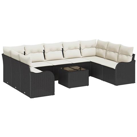 Set Divano da Giardino 10 pcs Nero e bianco Poly Rattan - Foto 1