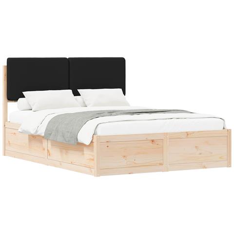 Letto con Testiera Rivestita Nero 140 x 190 cm Pino massello - Foto 1