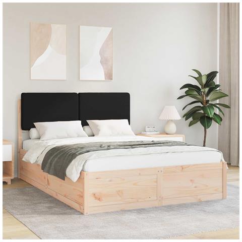 Letto con Testiera Rivestita Nero 140 x 190 cm Pino massello - Foto 2