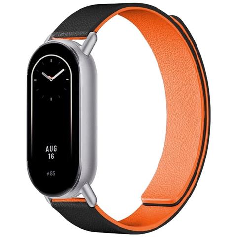 Cinturino Magnetico In Pelle Kona Bicolore Compatibile Con Xiaomi Mi Band 8/9/10 Black Orange - Foto 1