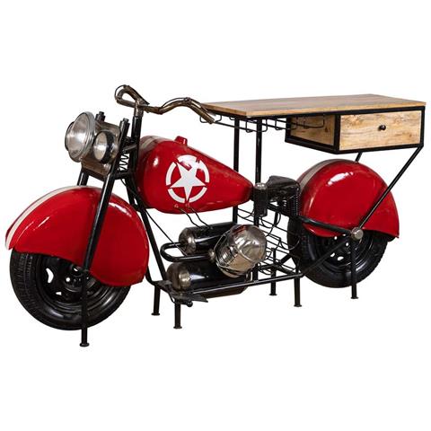 Barra Portabottiglie Moto In Legno Rosso E Metallo 200x43x94h - Foto 1