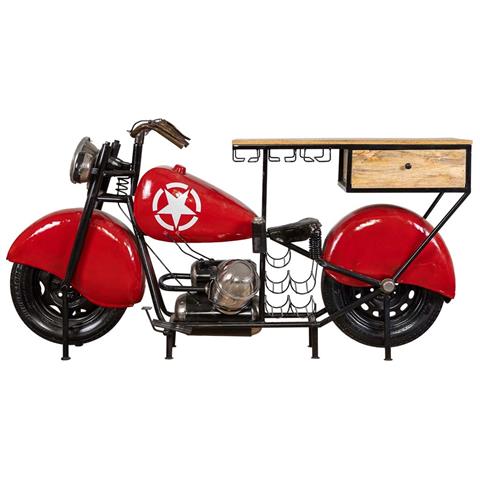 Barra Portabottiglie Moto In Legno Rosso E Metallo 200x43x94h - Foto 2