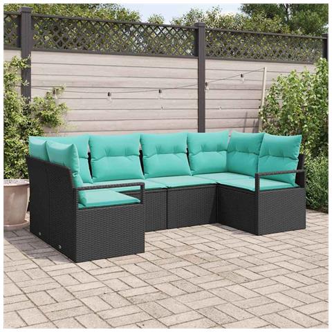 Set di divani con cuscino 6 pcs Nero Rattan in Polipropilene - Foto 2
