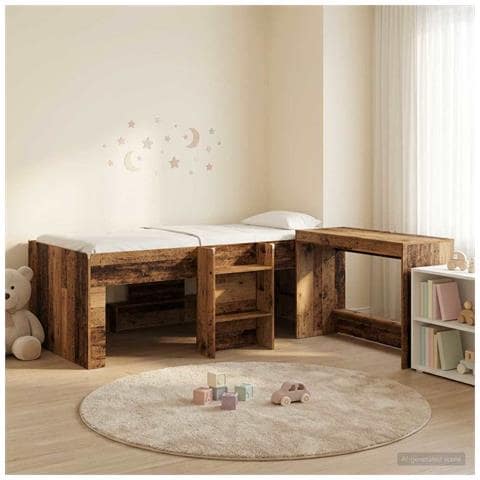 Letto alto per bambini con scrivania 2 pz Legno antico - Foto 2