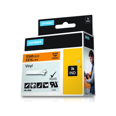 Nastro in Vinile per Etichettatrice Formato 12 mm x 5.5 m Nero su Arancione - Foto 2