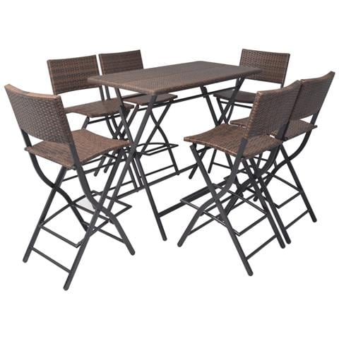 Set Mobili Da Giardino Sette Pz In Polyrattan Marrone - Foto 1