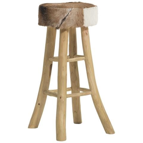 Sgabello In Legno Di Teak Marrone E Pelle Di Agnello Walton - Foto 1