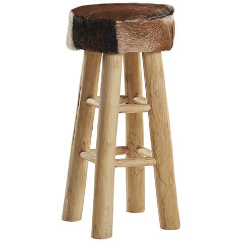 Sgabello In Legno Di Teak Marrone E Pelle Di Agnello Walton - Foto 34