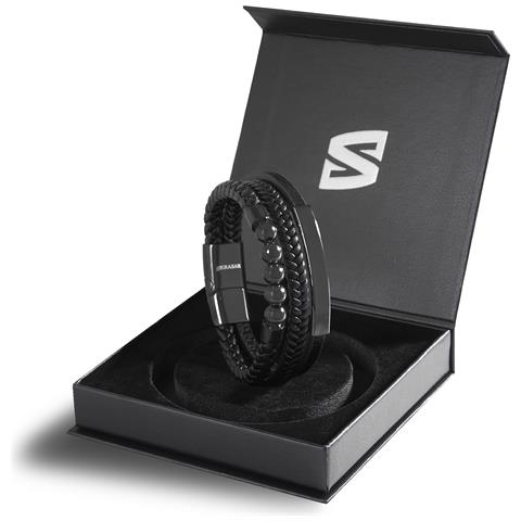 Bracciale in Pelle da Uomo, ""Pearl"", 23cm, Nero - Foto 2