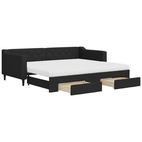 Divano Letto Estraibile Con Cassetti Nero 90x200 Cm In Tessuto - Foto 1