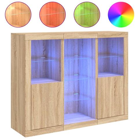 Credenze Con Luci Led 3 Pz Rovere Sonoma In Legno Multistrato - Foto 2
