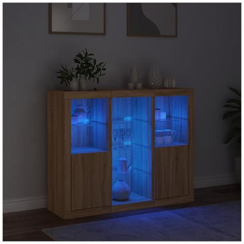 Credenze Con Luci Led 3 Pz Rovere Sonoma In Legno Multistrato - Foto 3