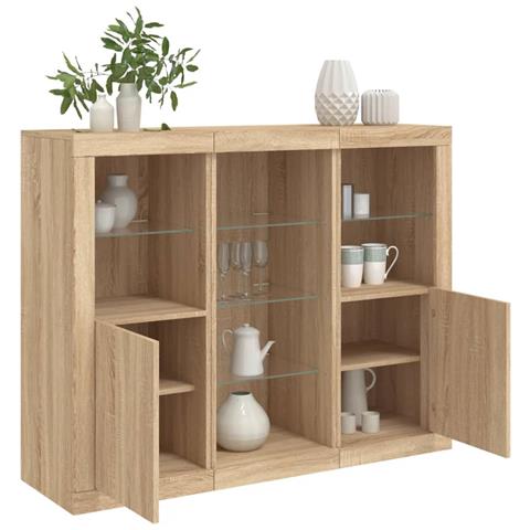 Credenze Con Luci Led 3 Pz Rovere Sonoma In Legno Multistrato - Foto 1